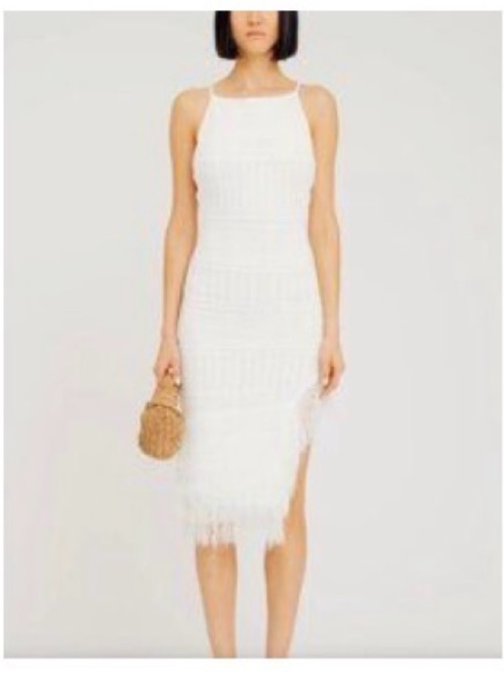 Torn by Ronny Kobo White knit Fringe Midi Dress NWT M